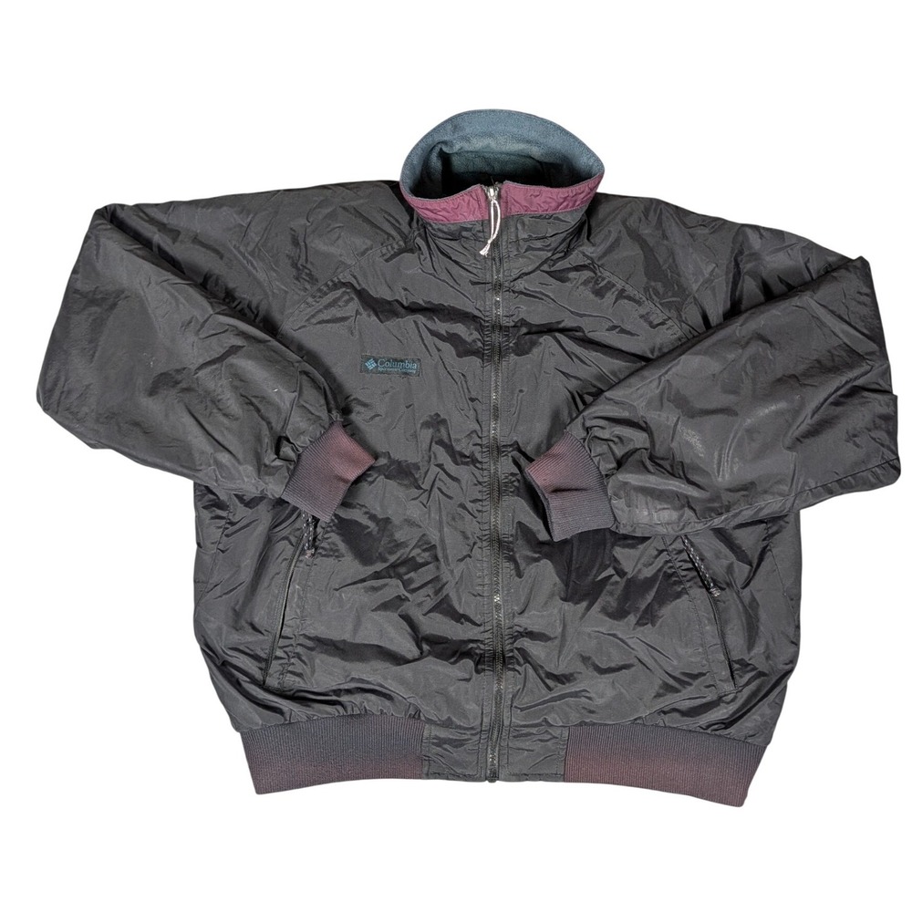VTG Columbia Mens Black Jacket Fleece Lined Collar Zip Up -Sleeve fading‎
